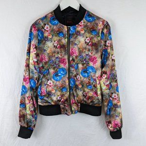 2 for $20 Yoki Floral Satin Bomber Jacket Size M